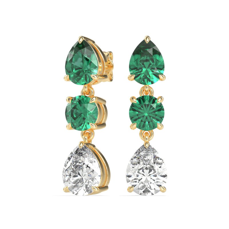 Pear Drop Three-Stone Dangling Earrings