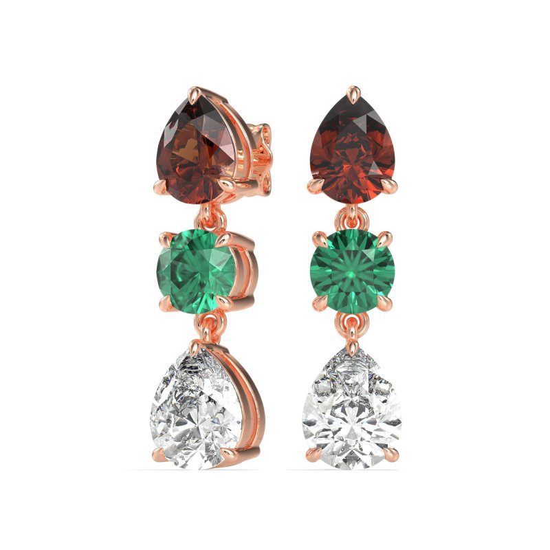 Pear Drop Three-Stone Dangling Earrings