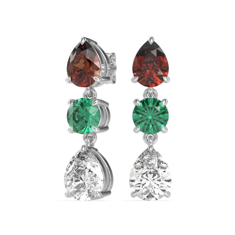 Pear Drop Three-Stone Dangling Earrings