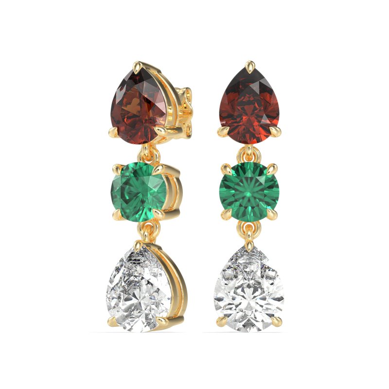 Pear Drop Three-Stone Dangling Earrings