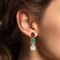 Pear Drop Three-Stone Dangling Earrings