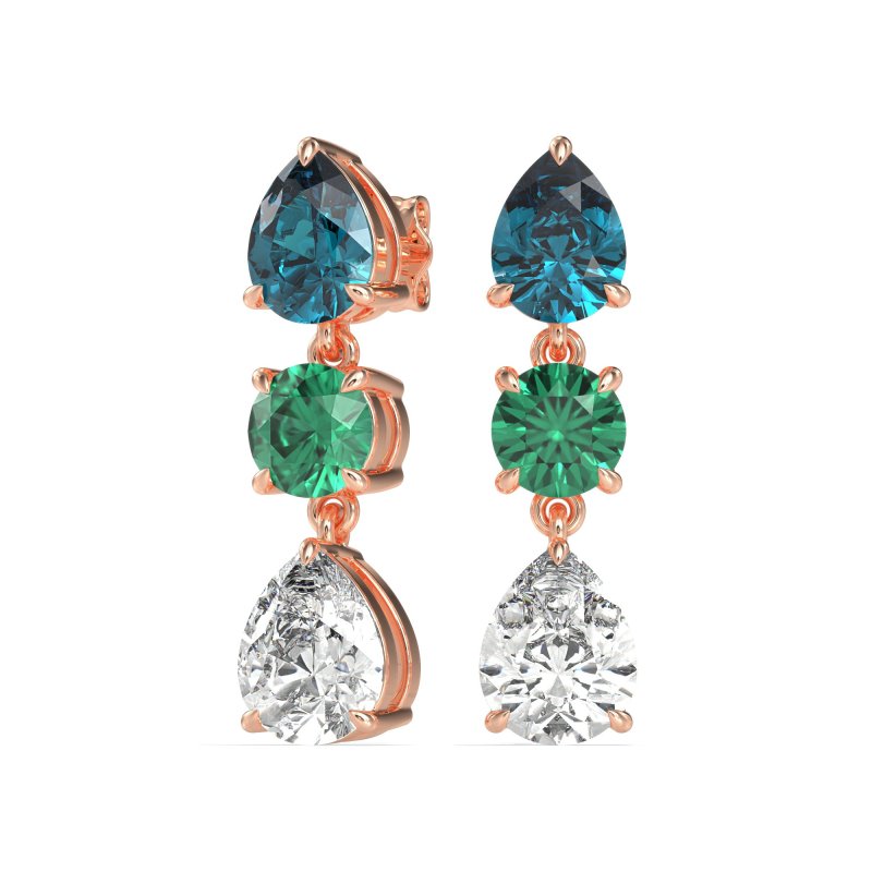 Pear Drop Three-Stone Dangling Earrings