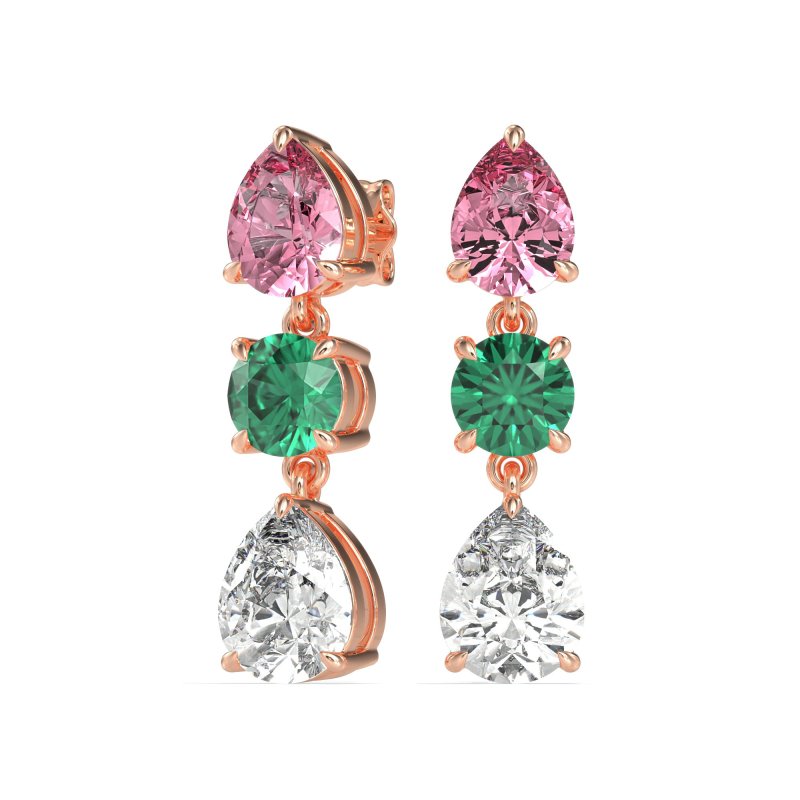Pear Drop Three-Stone Dangling Earrings