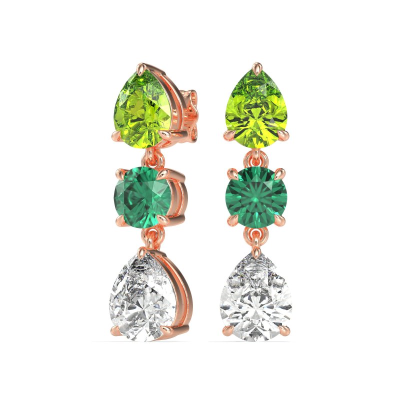 Pear Drop Three-Stone Dangling Earrings