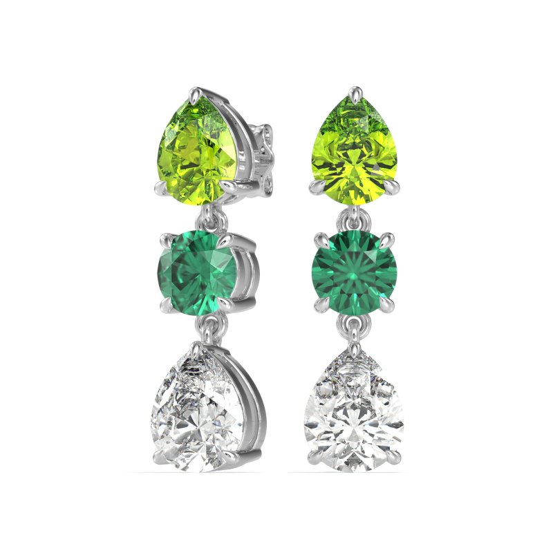 Pear Drop Three-Stone Dangling Earrings