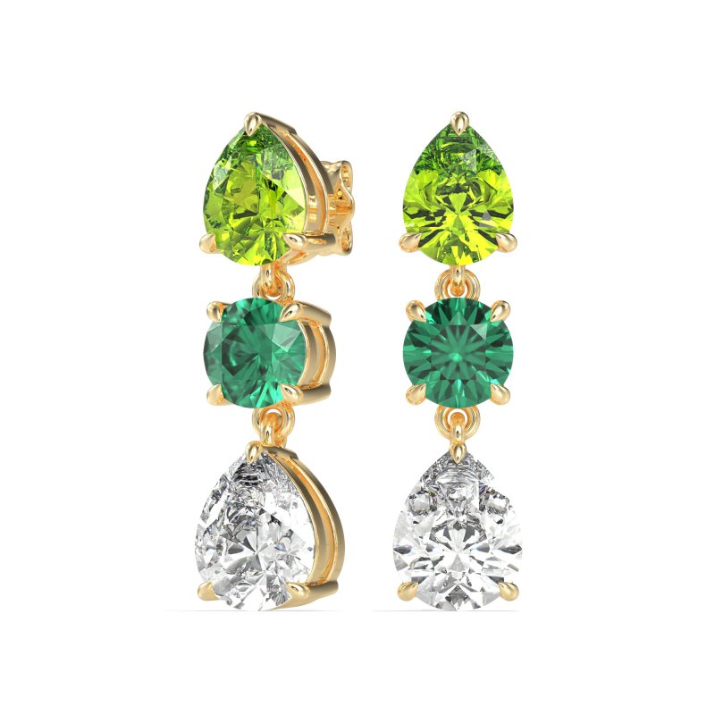 Pear Drop Three-Stone Dangling Earrings