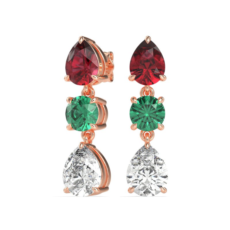 Pear Drop Three-Stone Dangling Earrings