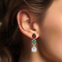 Pear Drop Three-Stone Dangling Earrings