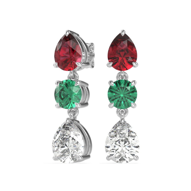 Pear Drop Three-Stone Dangling Earrings