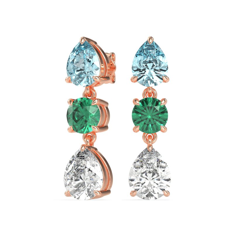 Pear Drop Three-Stone Dangling Earrings