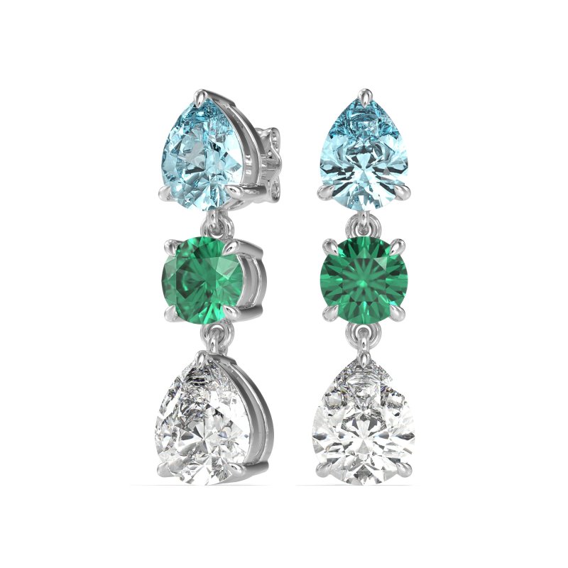 Pear Drop Three-Stone Dangling Earrings