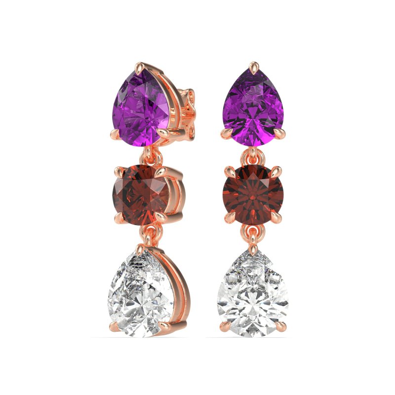 Pear Drop Three-Stone Dangling Earrings