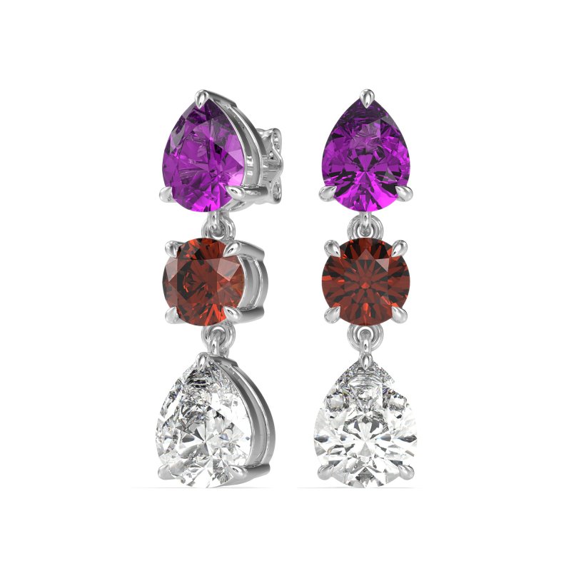 Pear Drop Three-Stone Dangling Earrings