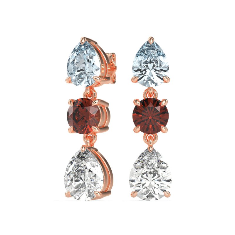 Pear Drop Three-Stone Dangling Earrings