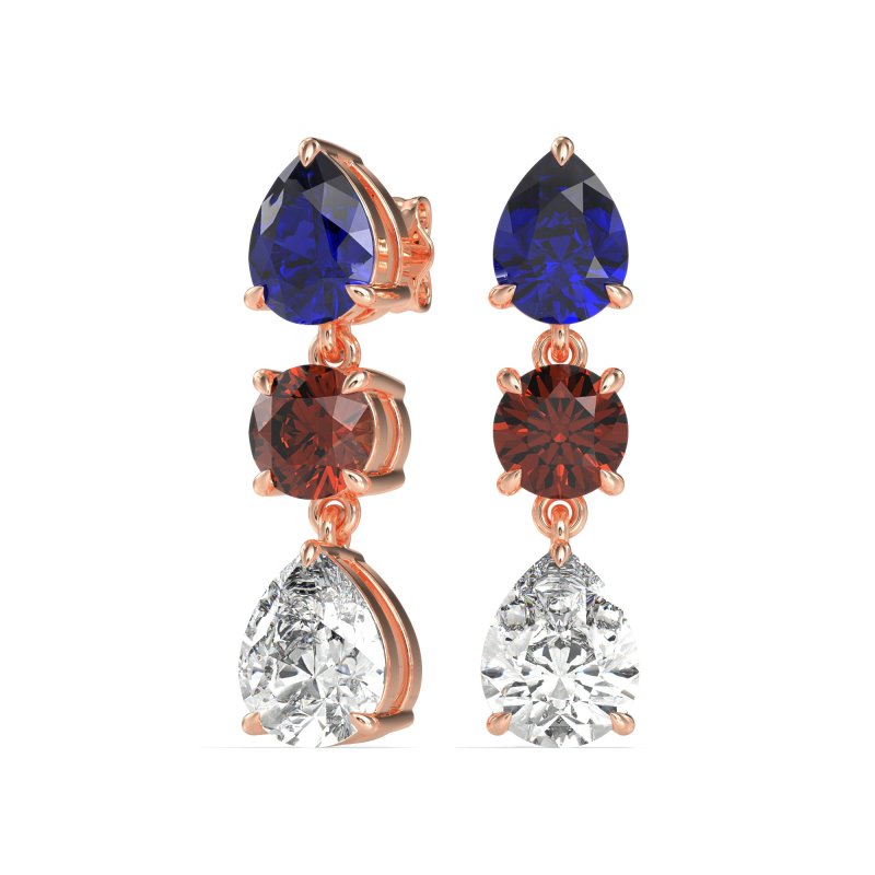 Pear Drop Three-Stone Dangling Earrings