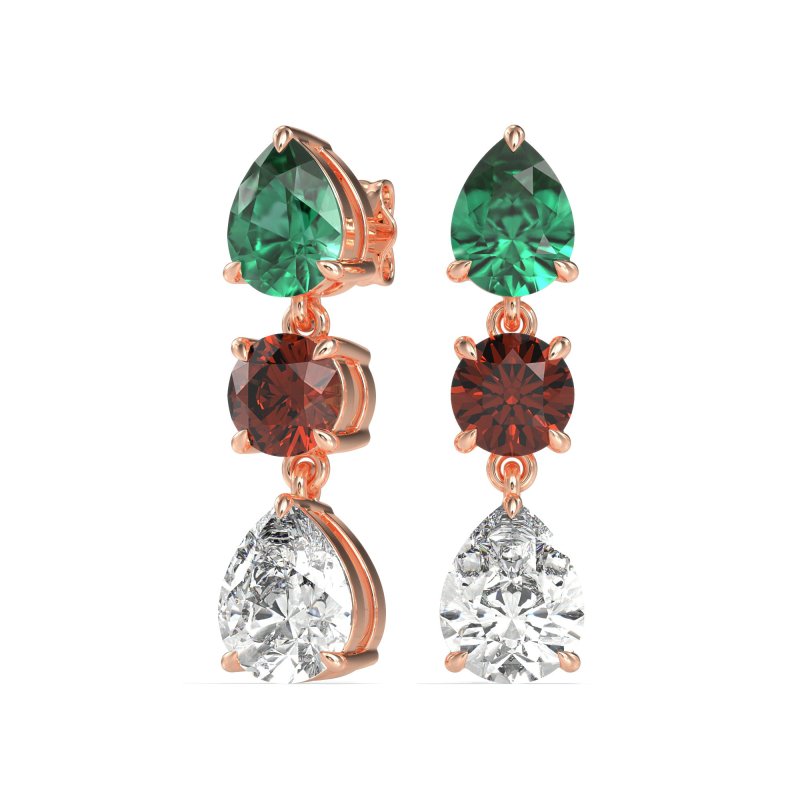 Pear Drop Three-Stone Dangling Earrings
