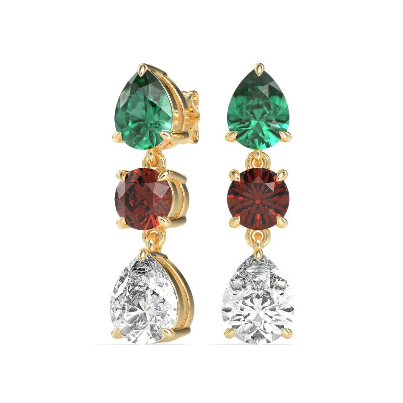Pear Drop Three-Stone Dangling Earrings