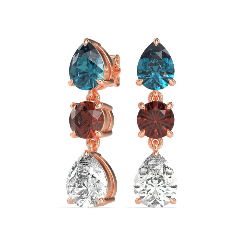 Pear Drop Three-Stone Dangling Earrings