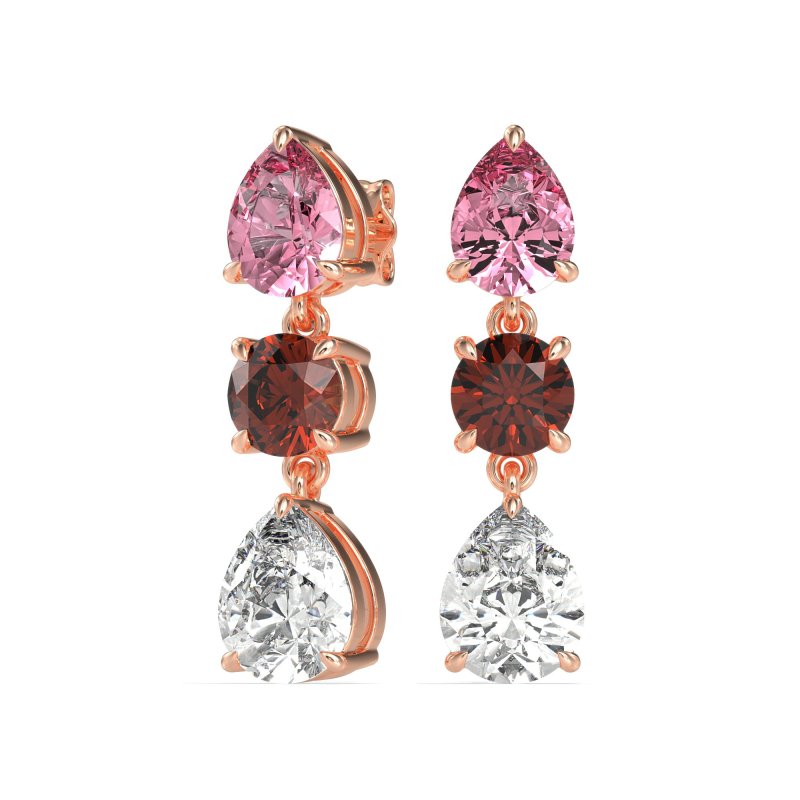 Pear Drop Three-Stone Dangling Earrings