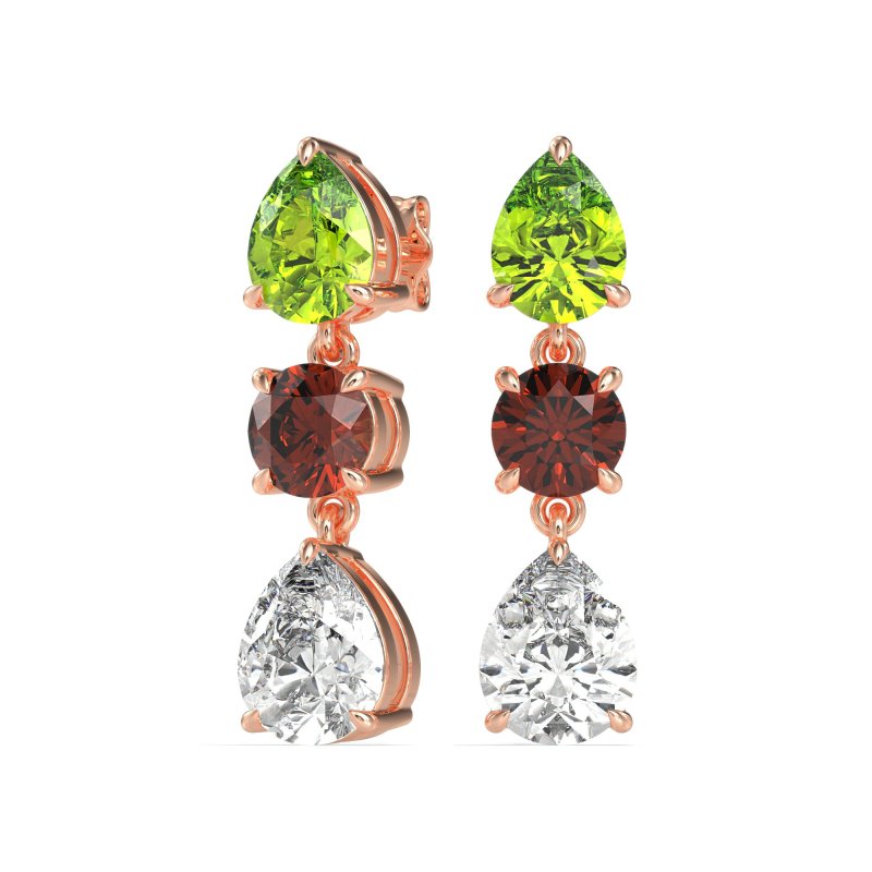 Pear Drop Three-Stone Dangling Earrings