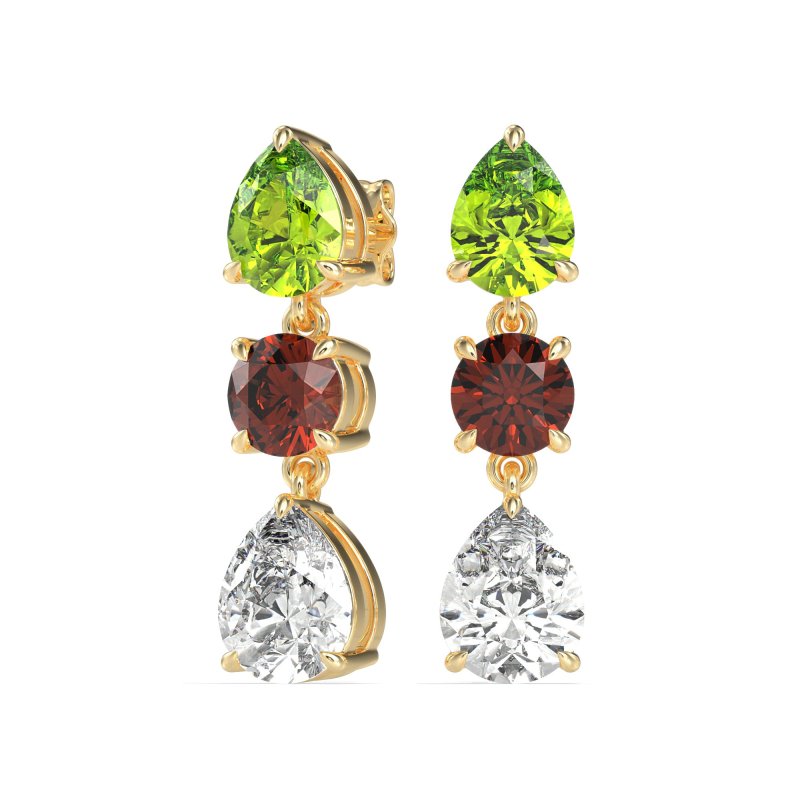 Pear Drop Three-Stone Dangling Earrings