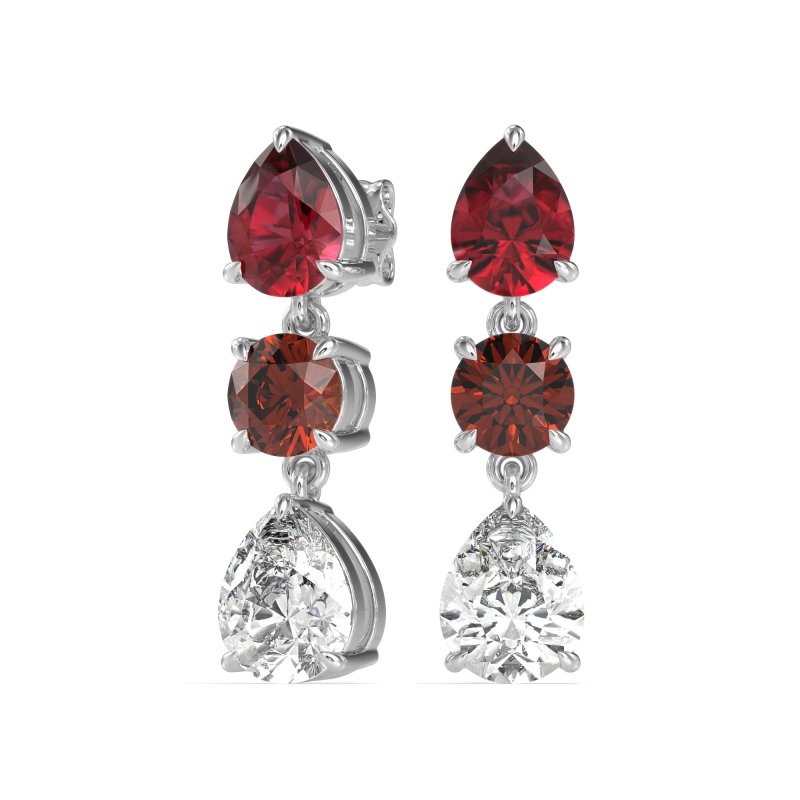 Pear Drop Three-Stone Dangling Earrings