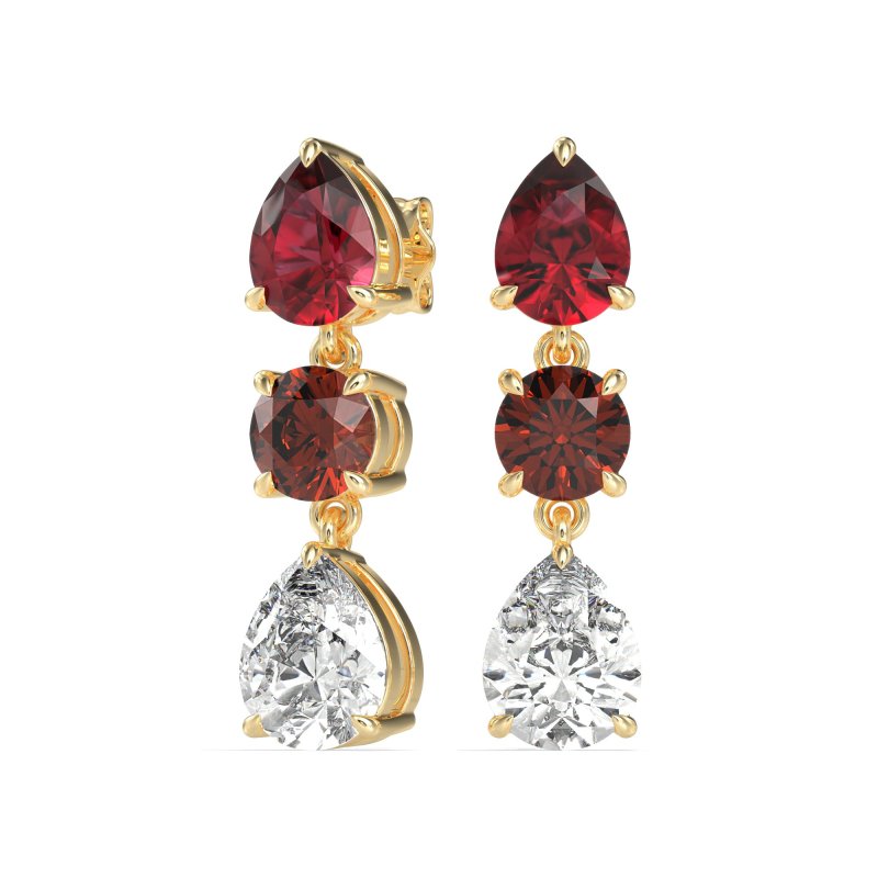 Pear Drop Three-Stone Dangling Earrings
