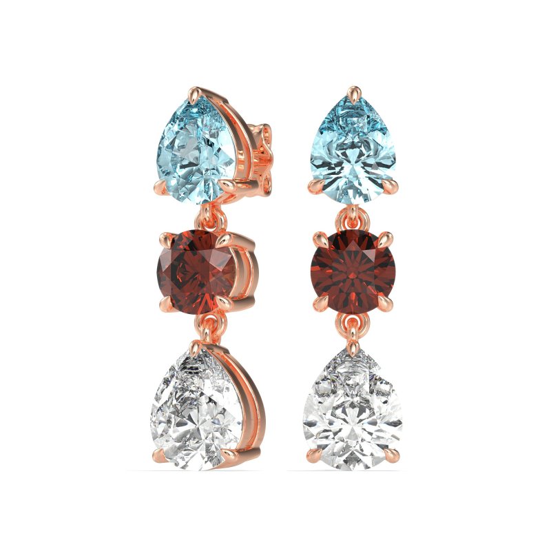 Pear Drop Three-Stone Dangling Earrings