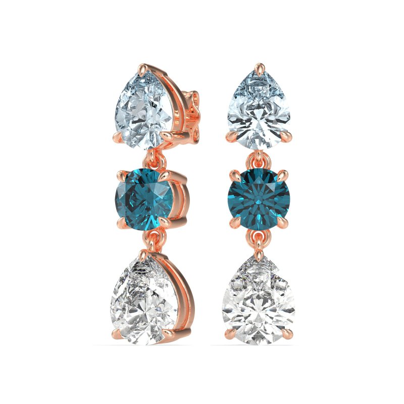 Pear Drop Three-Stone Dangling Earrings