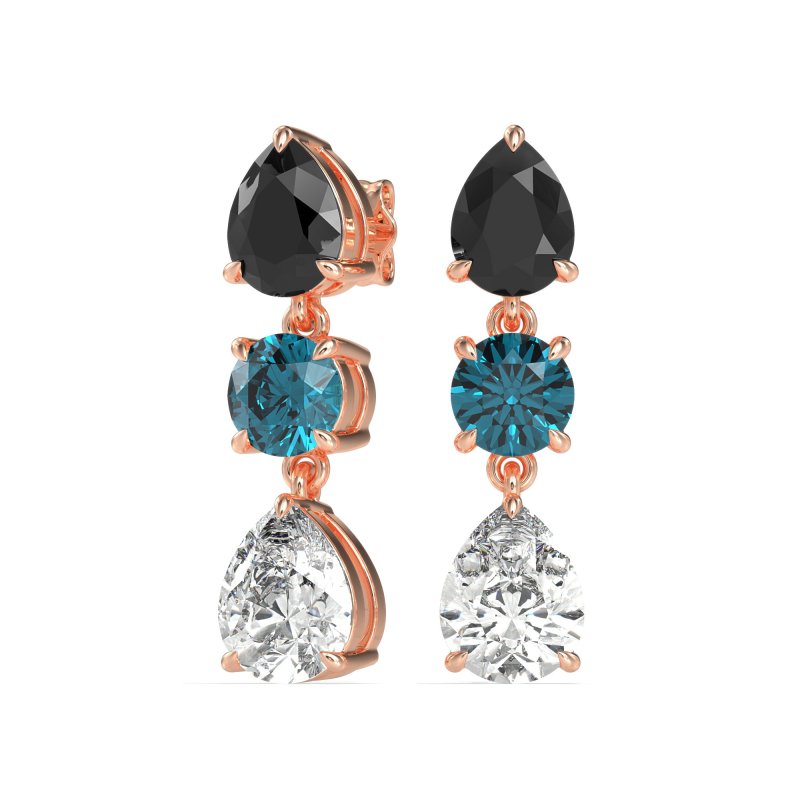 Pear Drop Three-Stone Dangling Earrings