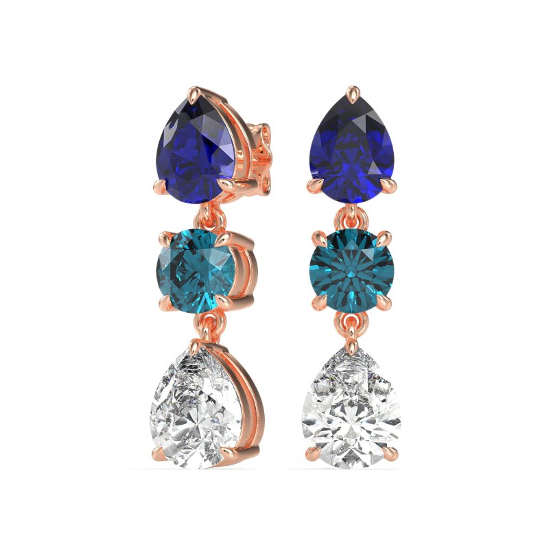 Pear Drop Three-Stone Dangling Earrings