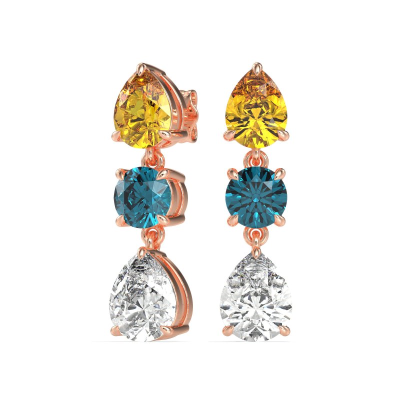 Pear Drop Three-Stone Dangling Earrings