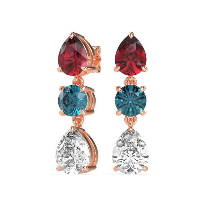 Pear Drop Three-Stone Dangling Earrings