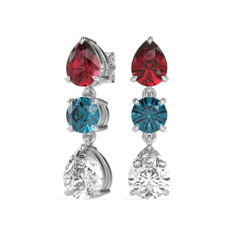 Pear Drop Three-Stone Dangling Earrings