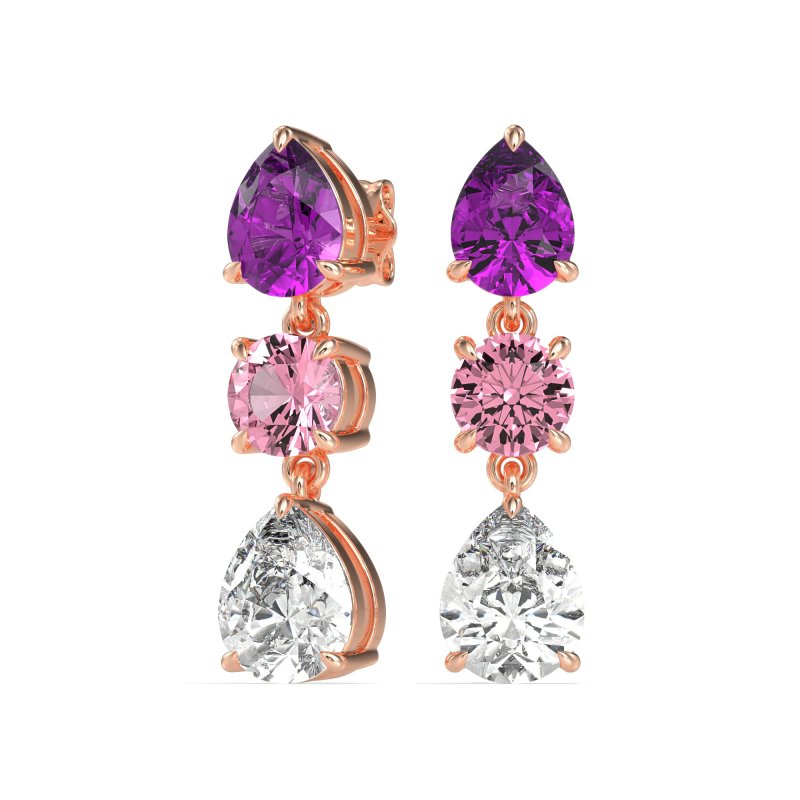 Pear Drop Three-Stone Dangling Earrings
