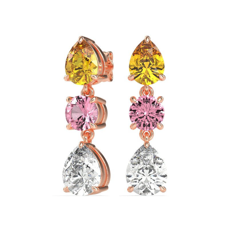 Pear Drop Three-Stone Dangling Earrings