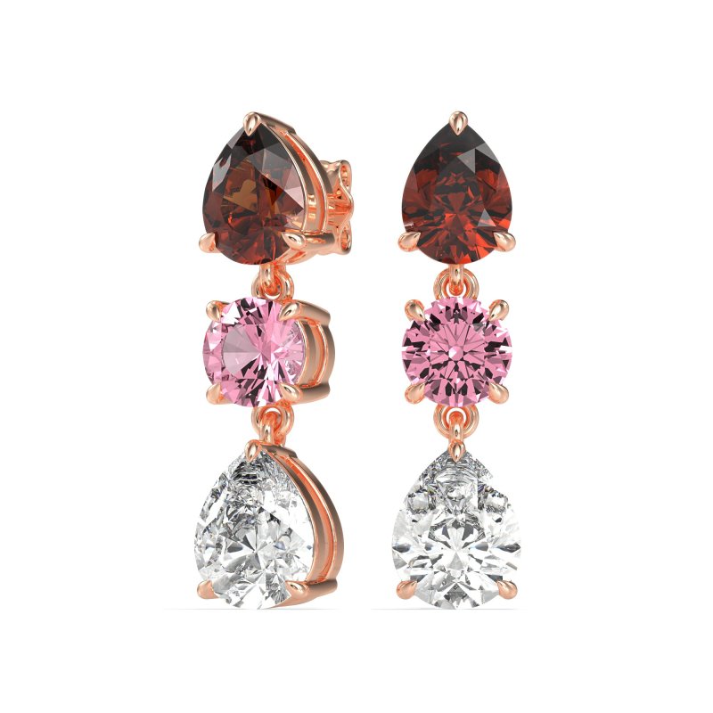 Pear Drop Three-Stone Dangling Earrings
