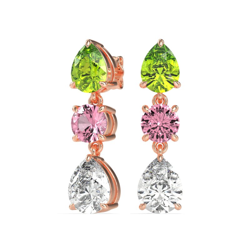 Pear Drop Three-Stone Dangling Earrings