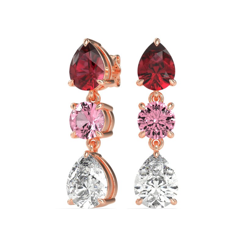 Pear Drop Three-Stone Dangling Earrings