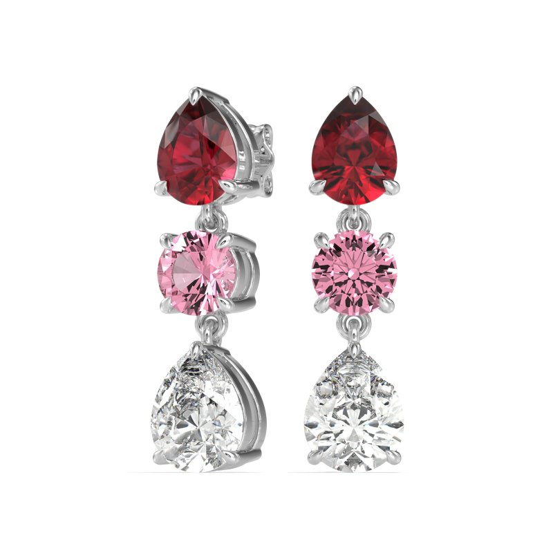Pear Drop Three-Stone Dangling Earrings