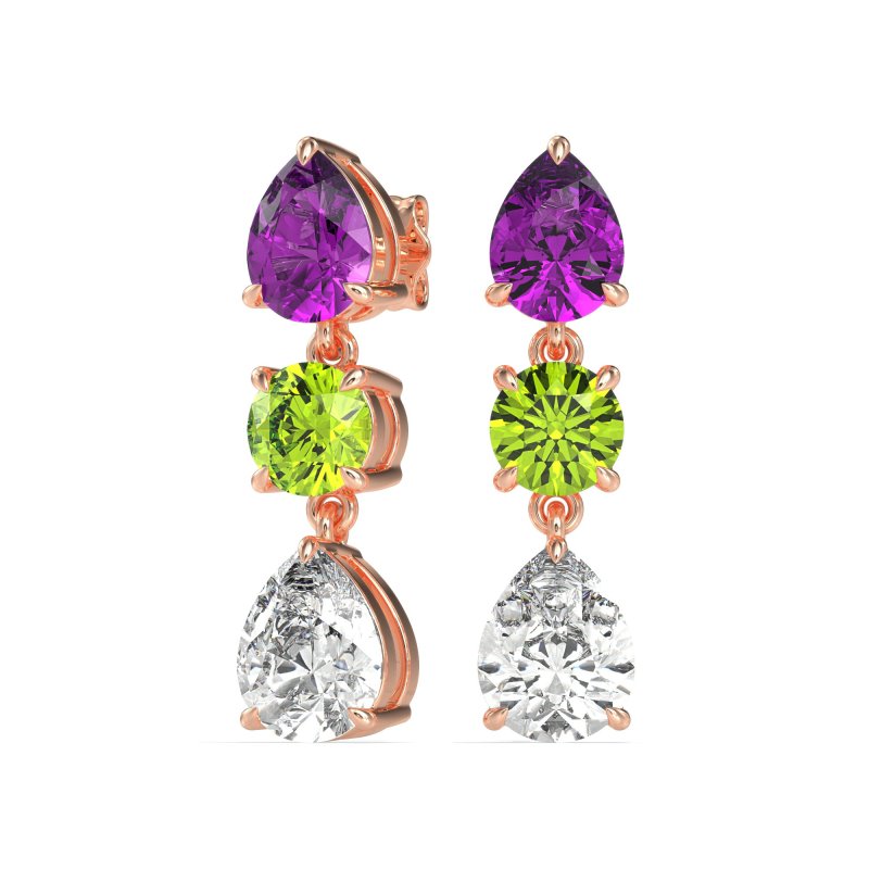 Pear Drop Three-Stone Dangling Earrings
