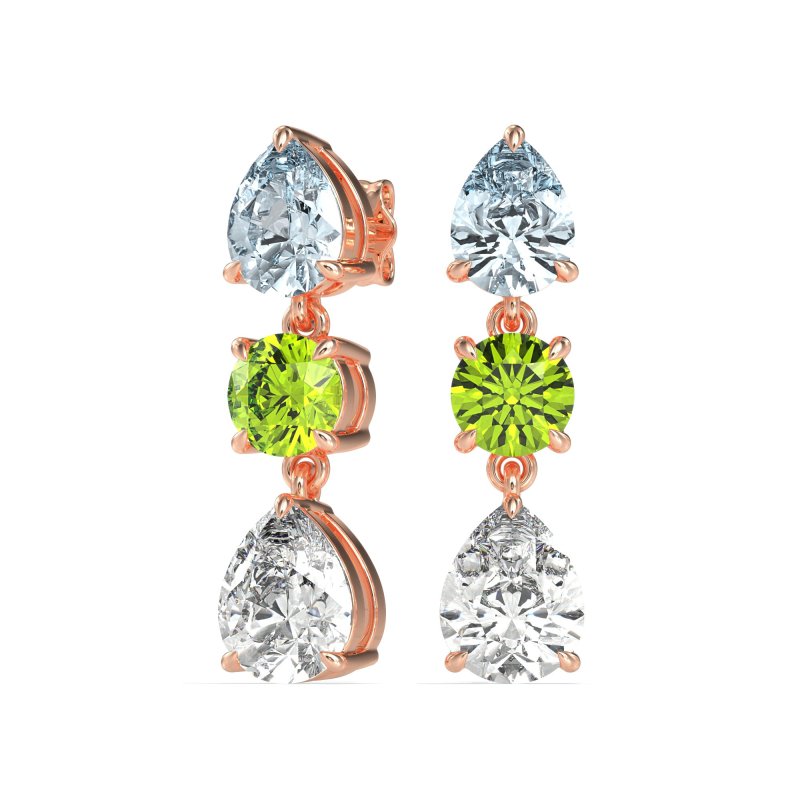 Pear Drop Three-Stone Dangling Earrings