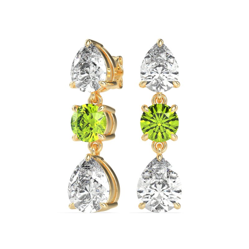 Pear Drop Three-Stone Dangling Earrings