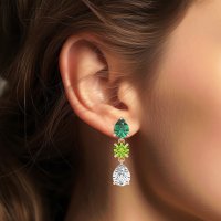 Pear Drop Three-Stone Dangling Earrings