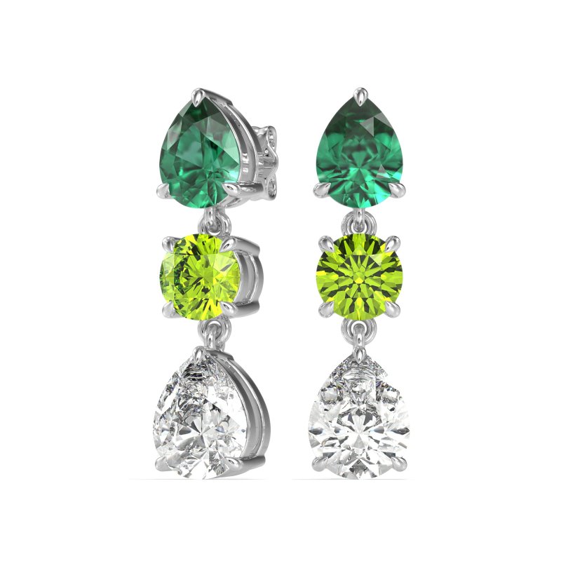 Pear Drop Three-Stone Dangling Earrings