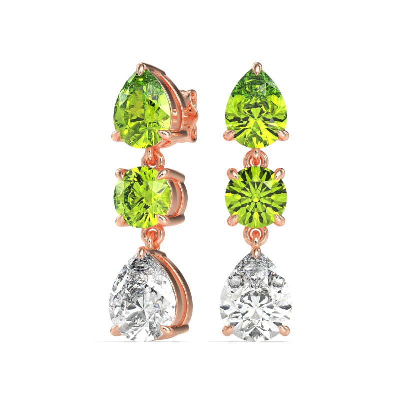 Pear Drop Three-Stone Dangling Earrings