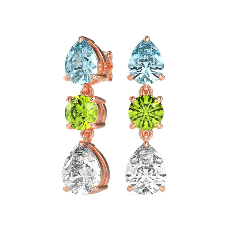 Pear Drop Three-Stone Dangling Earrings