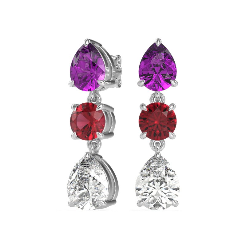 Pear Drop Three-Stone Dangling Earrings