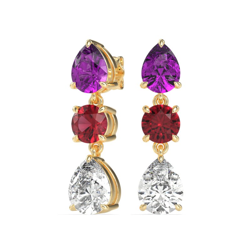 Pear Drop Three-Stone Dangling Earrings