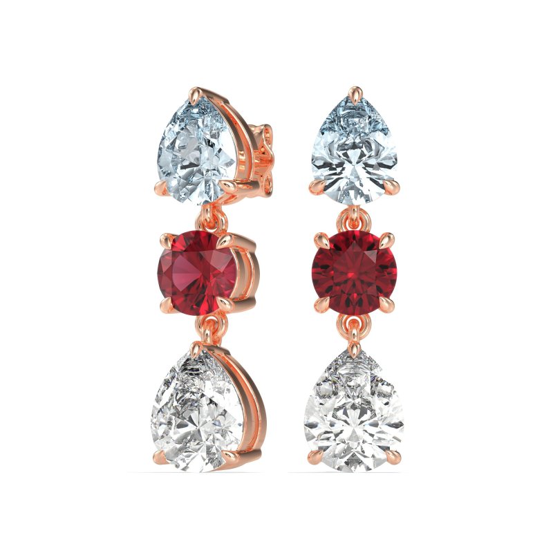 Pear Drop Three-Stone Dangling Earrings